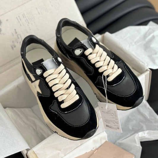 Women's Distressed Star Little Dirty Horse Fur Leopard Print Sequins Dad Sneakers