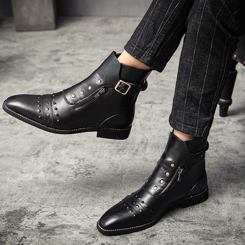 Men's Autumn Martin British Style Pointed Pumps Men's Leather Boots