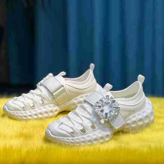 Women's Series Square Diamond Buckle Breathable Mesh Thick Bottom Sneakers