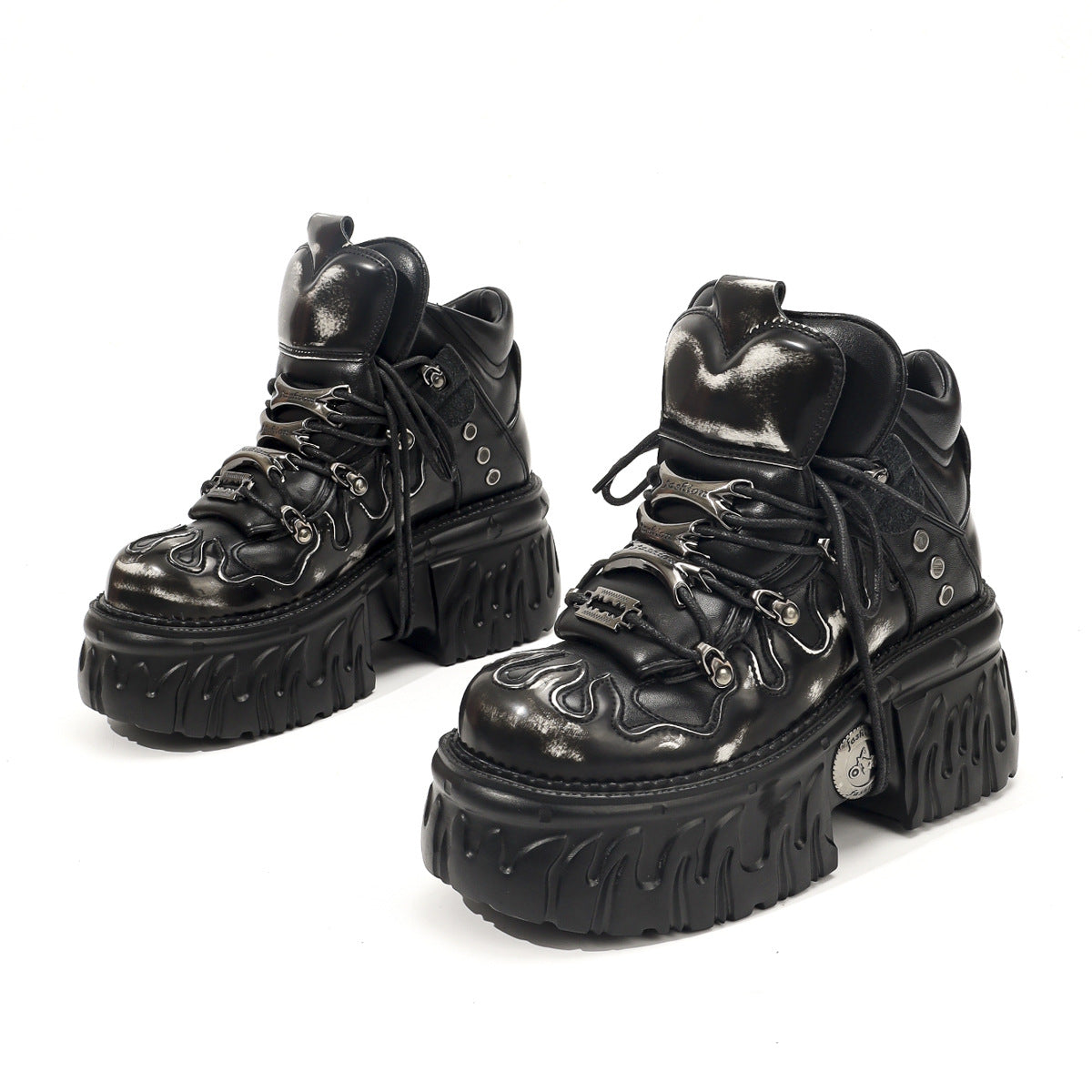 Women's & Men's Dark Platform Thick Bottom Punk Metal Women's Leather Boots
