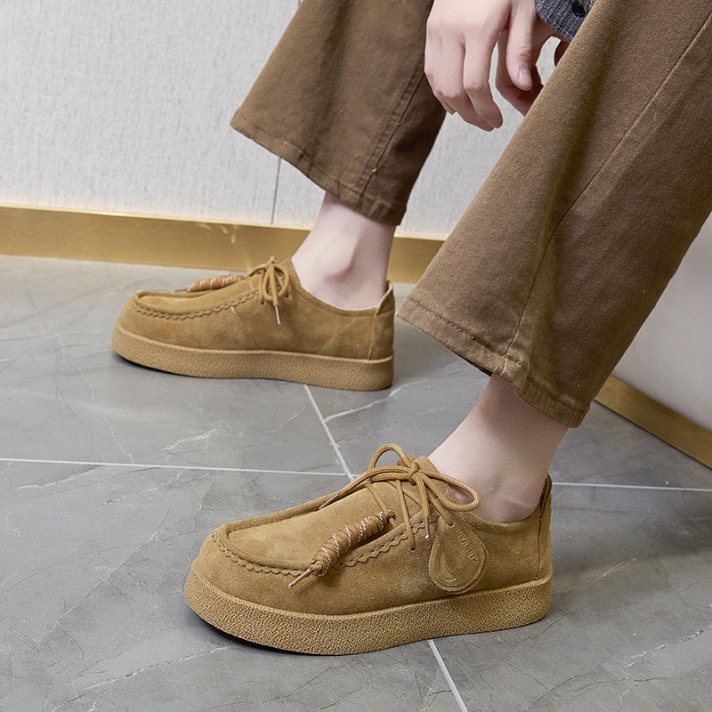 Women's & Men's Platform Muffin Kangaroo Round Toe British Leather Shoes