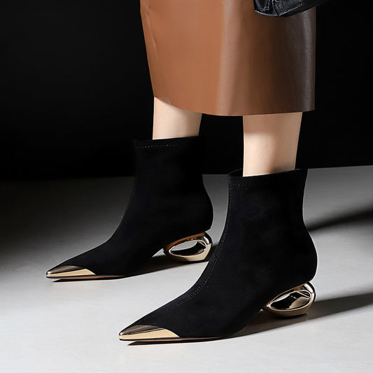 Women's Fashionable Elegant Pointed Toe Profiled Fashion High Women's Leather Boots