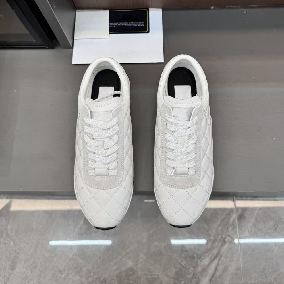 Women's Style Rhombus Training Genuine Lace Up Small Fragrance Sneakers