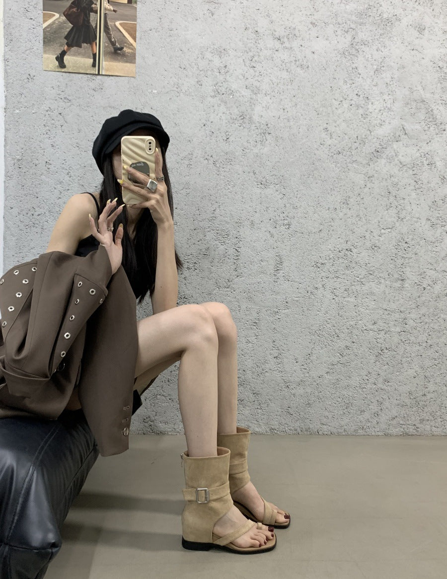 Casual Women's Genuine Fashion Wedge Roman Women's Leather Boots