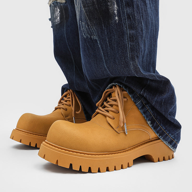 Men's Black Platform Height Increasing Couple Worker Men's Martin Boots