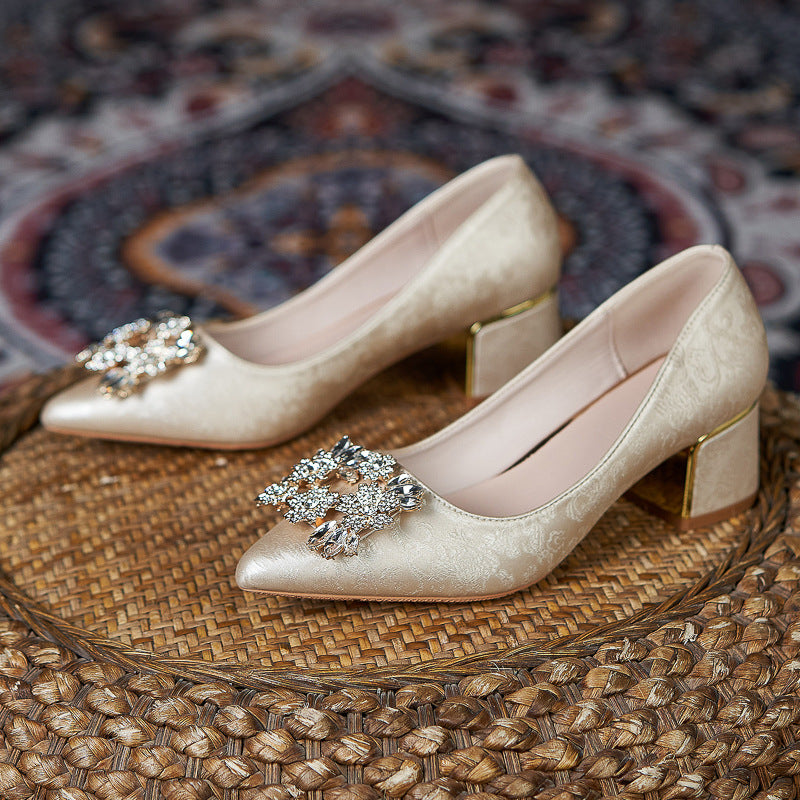 Toe Chunky High Plus Size Sizes Wedding Party Mother-in-law Rhinestone Heels