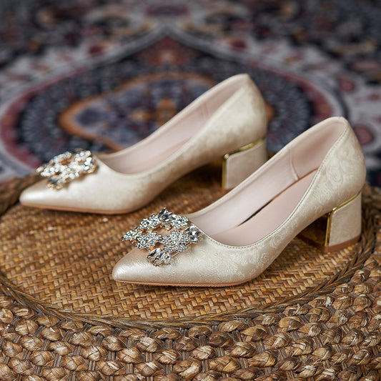 Toe Chunky High Plus Size Sizes Wedding Party Mother-in-law Rhinestone Heels