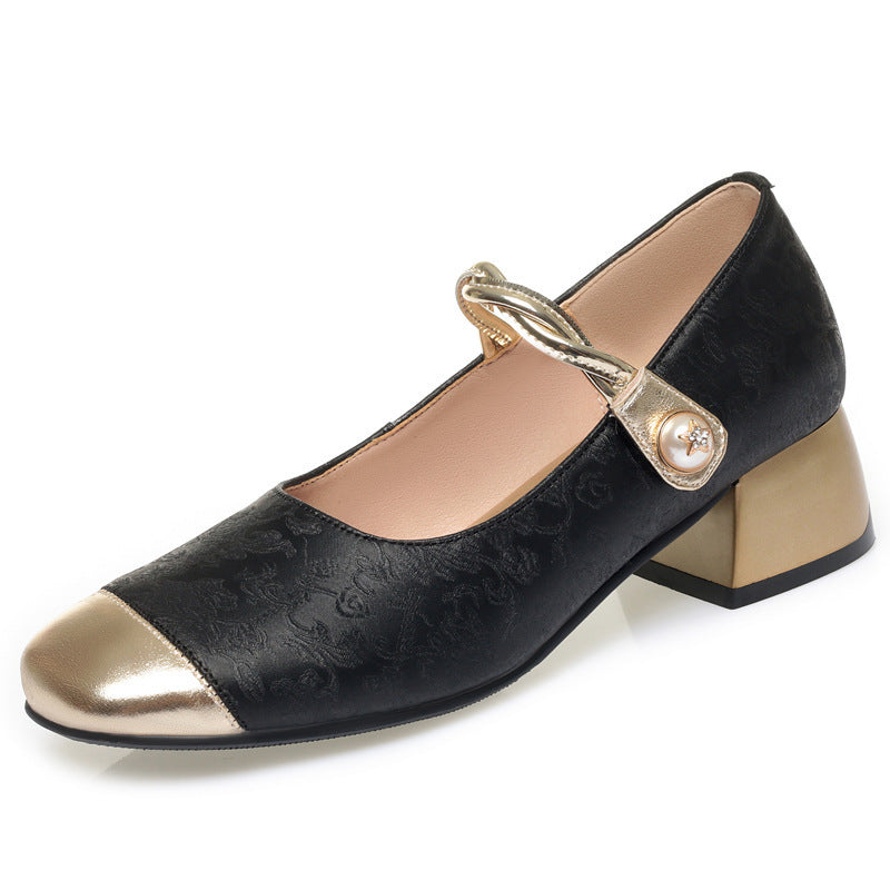 Women's Genuine Shallow Mouth Spring Thick Soft Bottom Leather Shoes