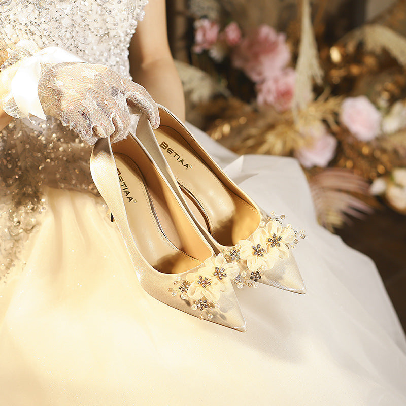 Women's French Bridesmaid Wedding Bridal High Main Not Tired Women's Fashion Shoes