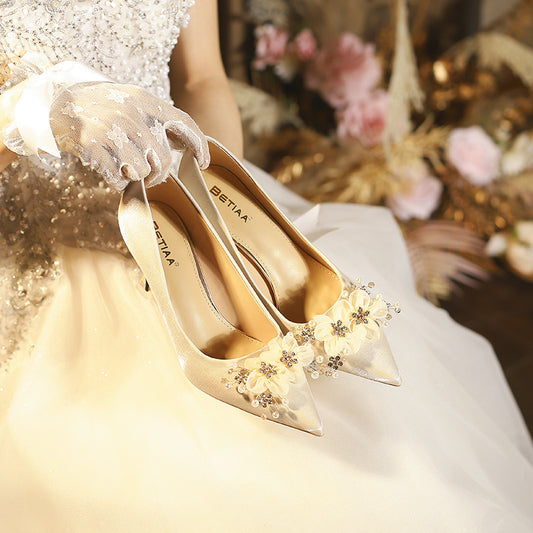 Women's French Bridesmaid Wedding Bridal High Main Not Tired Women's Fashion Shoes