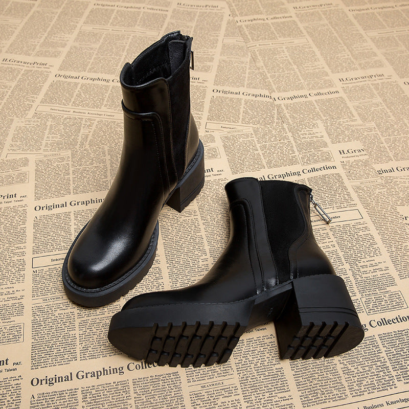 Women's Martin High Chunky Small High-grade Ankle Women's Leather Boots
