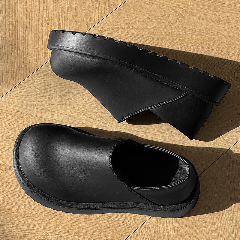 Mouth Pumps Fashion Slip-on Thick Bottom Leather Shoes