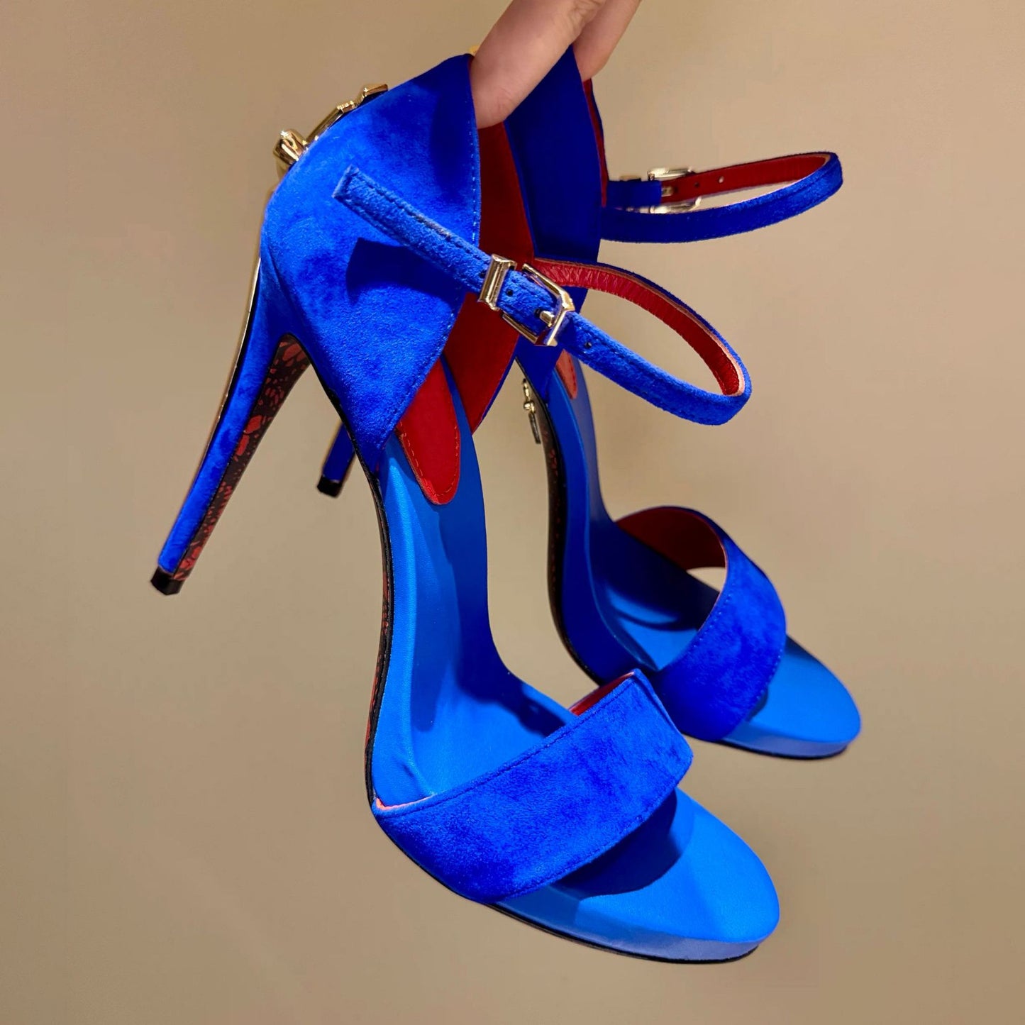 Women's Summer Open Toe Printed With Red Bottom Sword Platform High Heeled Sandals