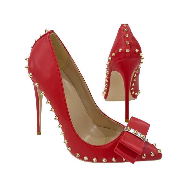 Women's Bowknot High Stiletto Sexy Pointed Shallow Mouth Men's Shoes