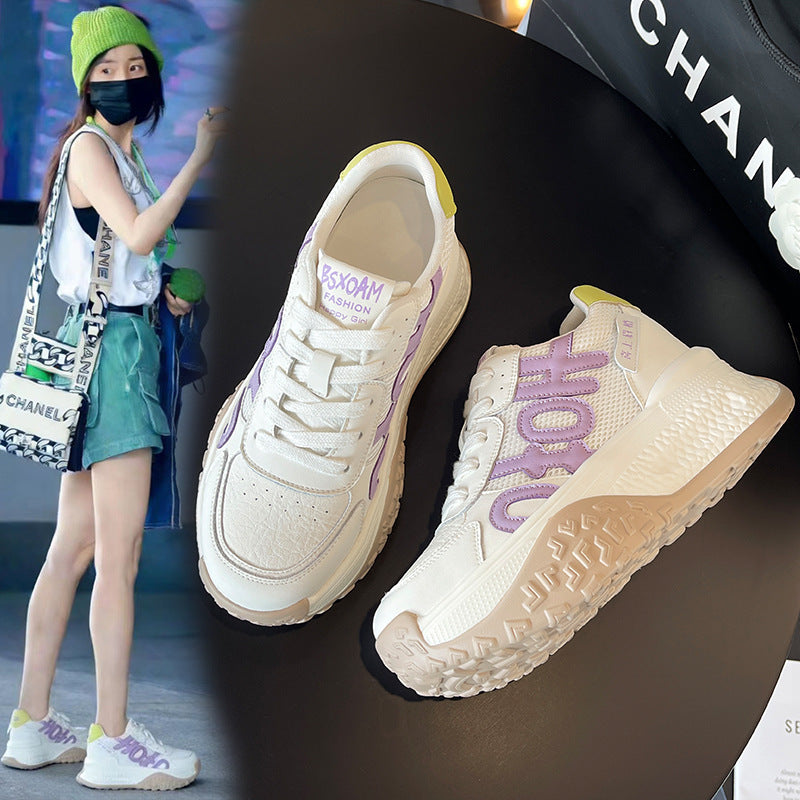 Women's Increasing Insole Forrest Gump White Platform Leisure Sports Fleece-lined Sneakers