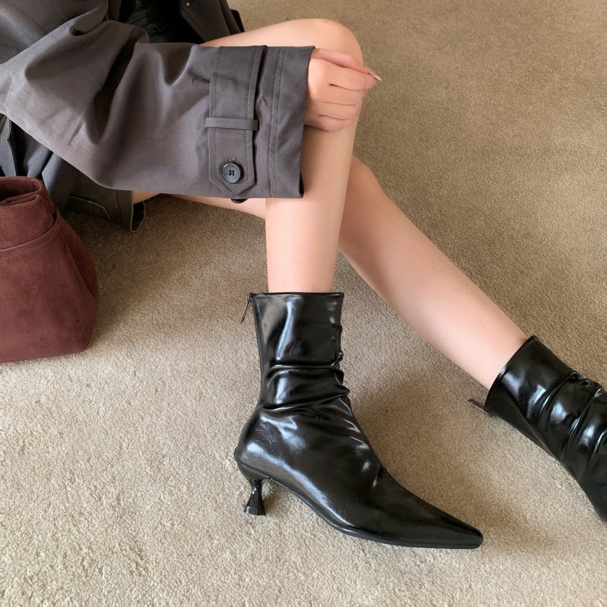 Women's Stiletto Short Pleated Pile Style Low Women's Shoes