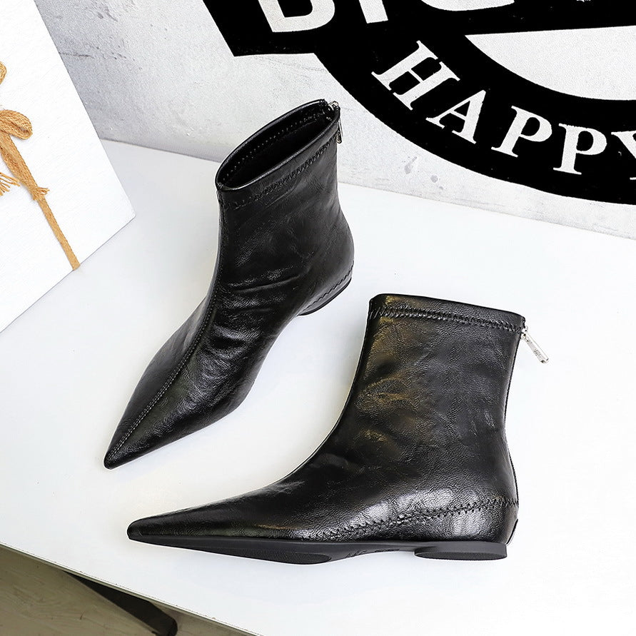 Comfortable Height Increasing Insole Low Wedge Wrinkle Pointed Toe Trendy Heels