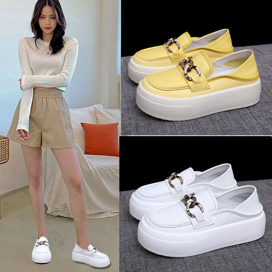 Women's Spring White Thick Bottom Height Increasing Insole Personality Metal Buckle Women's Casual Shoes