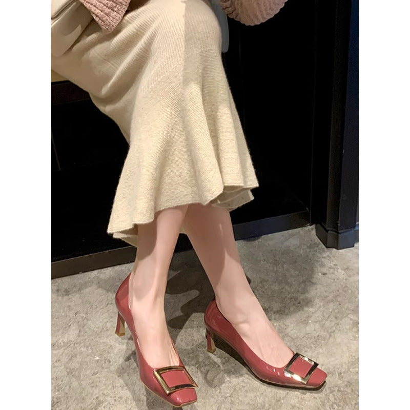High Stiletto French Style Temperament Square Toe Women's Fashion Shoes