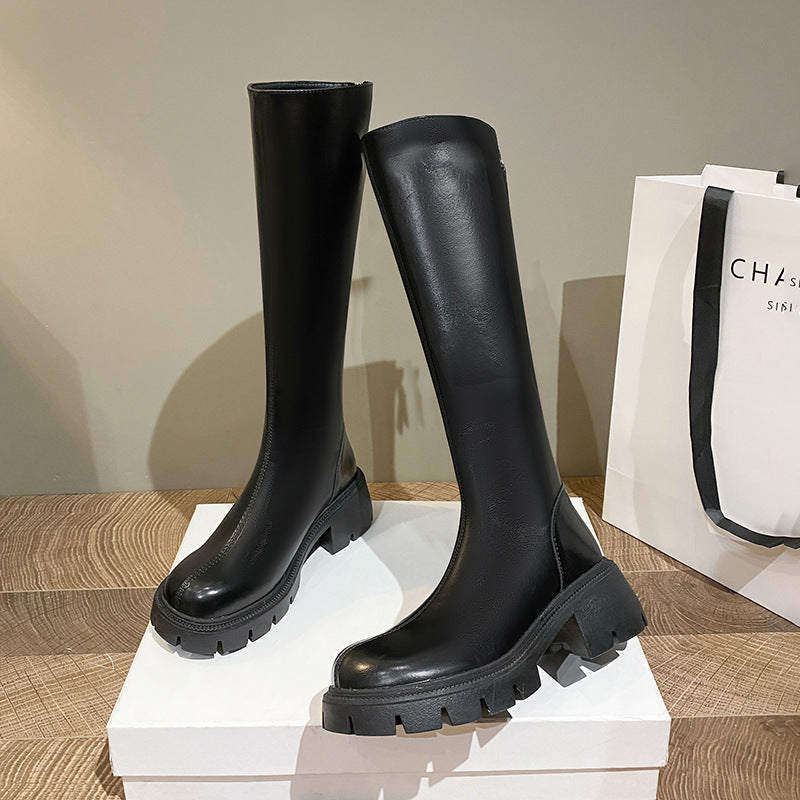 Women's Mouth Thick Bottom Big Tube Circumference High Leg Calf Knight Boots