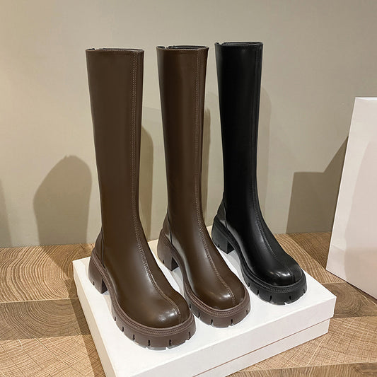 Women's Mouth Thick Bottom Big Tube Circumference High Leg Calf Knight Boots