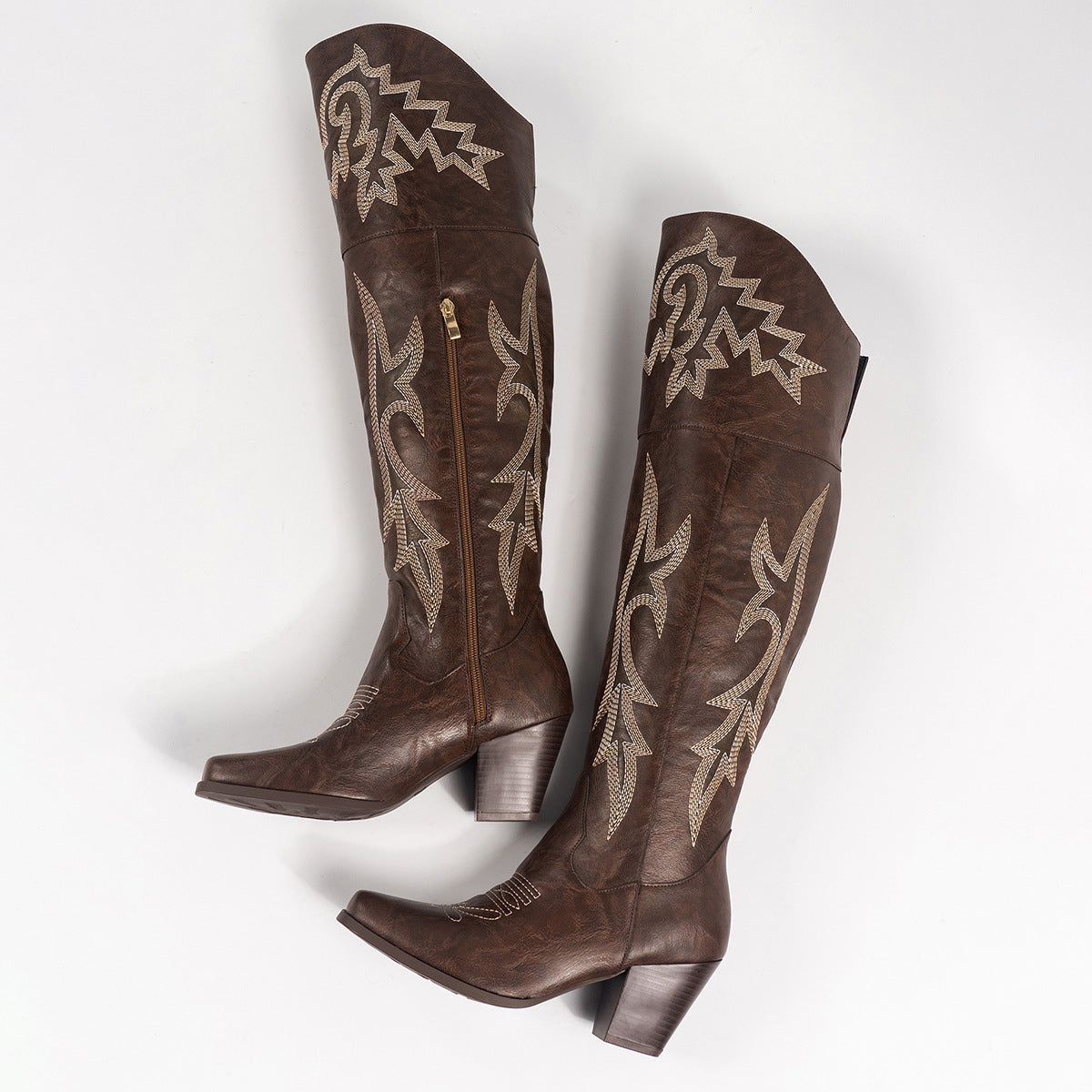 Women's Large Size Long Western Cowboy Knight Over The Knee Women's Leather Boots