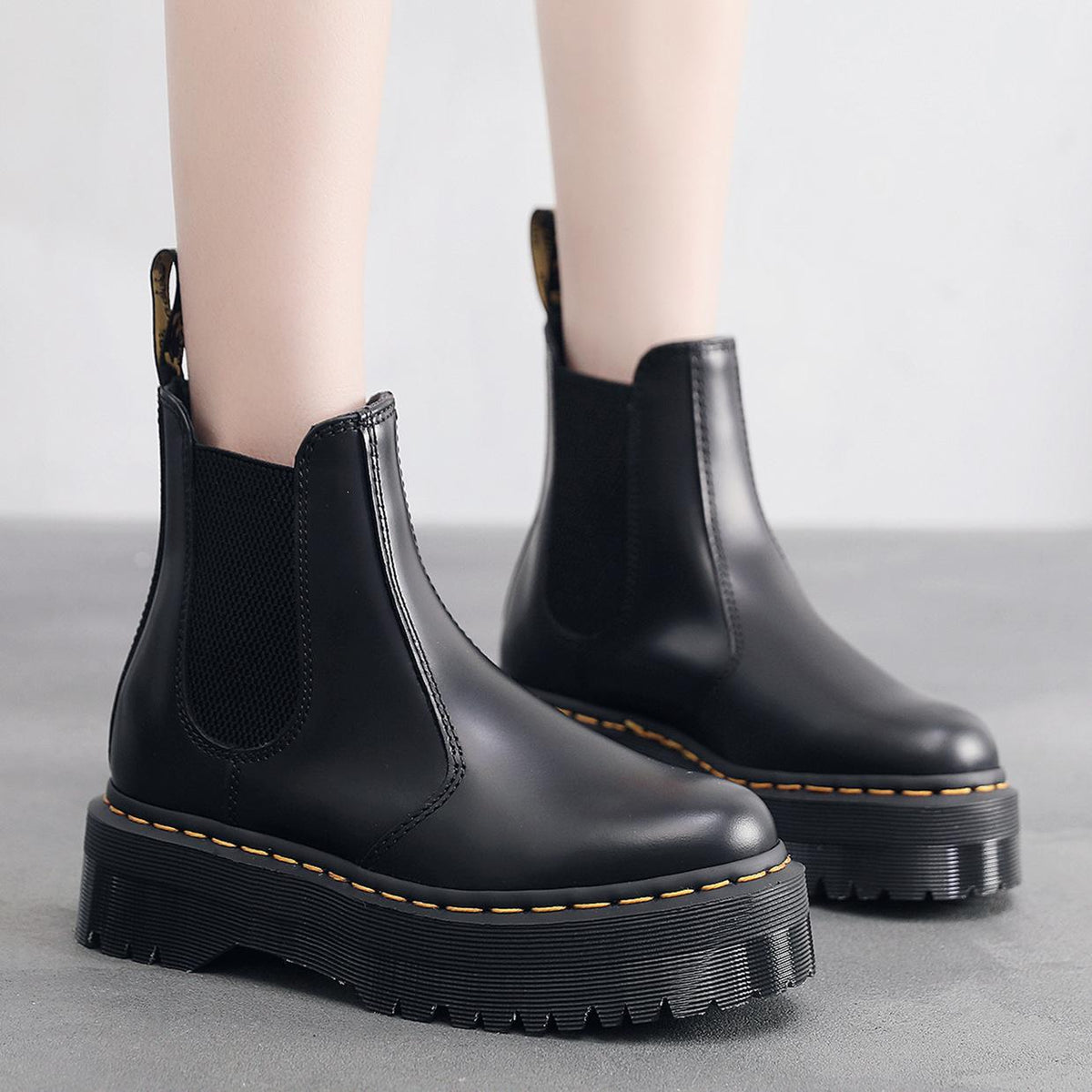 Women's Chelsea Platform Motorcycle British Short Muffin Bottom One Boots