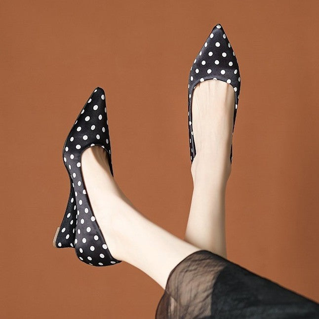 Dress French Retro Black Polka Dot Pointed Women's Casual Shoes