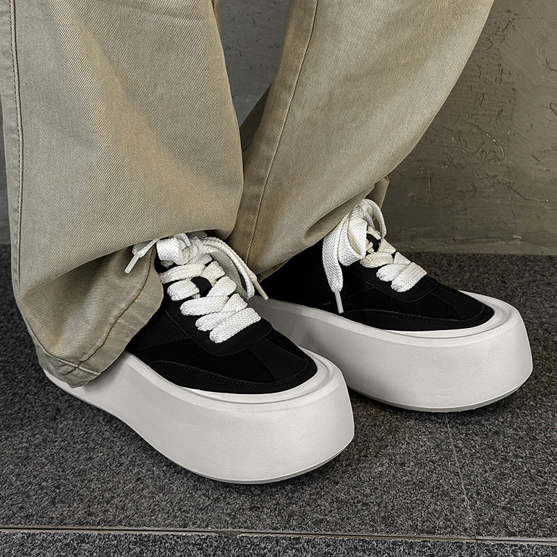 Men's White Summer Breathable Thick Sole Height Increasing Fashion Men's Casual Leather Shoes