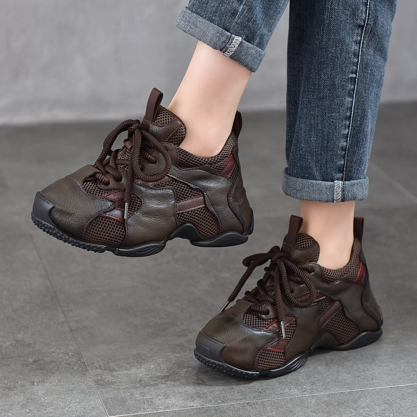 Women's Quality First Layer Contrast Color Dad Spring Mesh Sports Casual Shoes