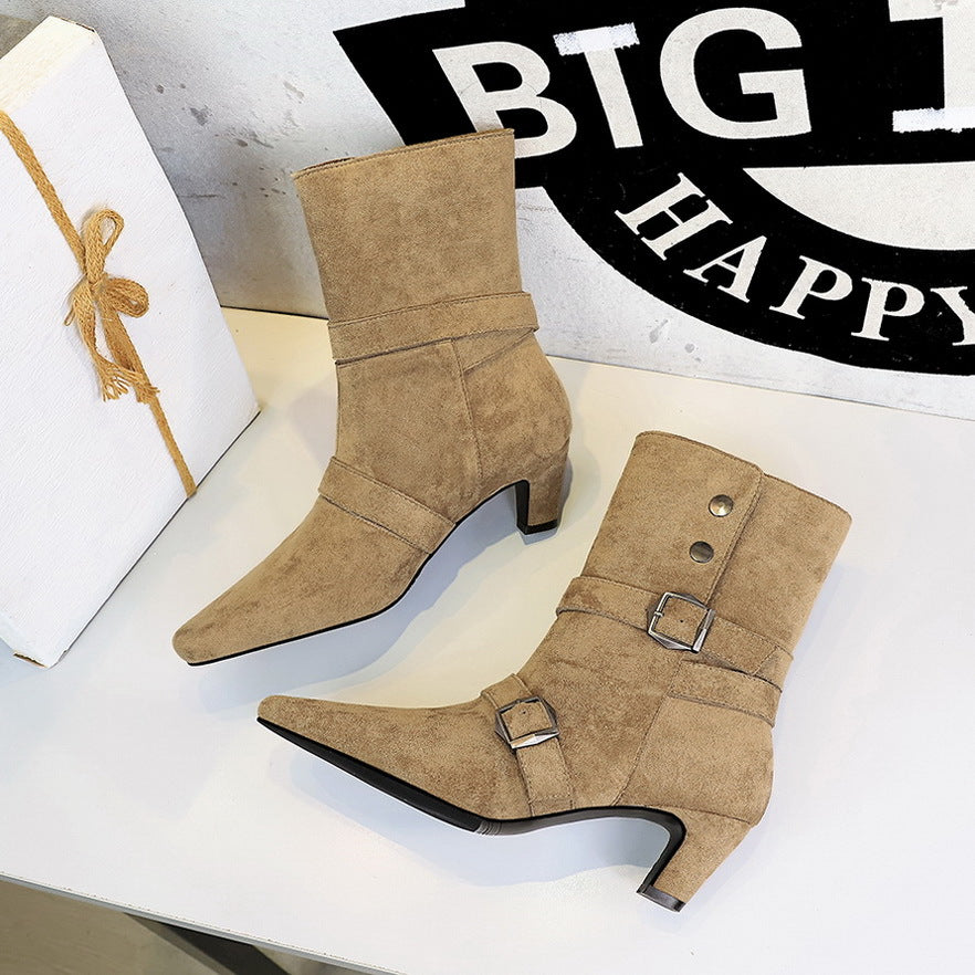 Women's Retro Design Fashion Square Toe Belt Buckle Minority Boots