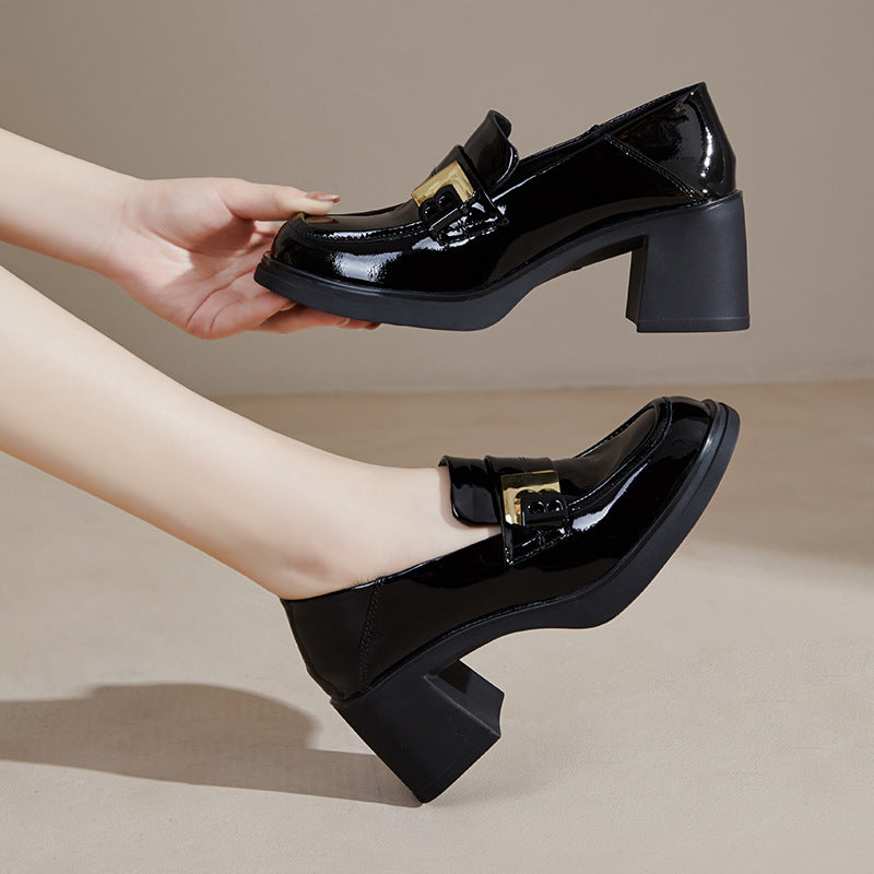 Patent Chunky Pumps Female Square Toe Slip-on Women's Fashion Shoes