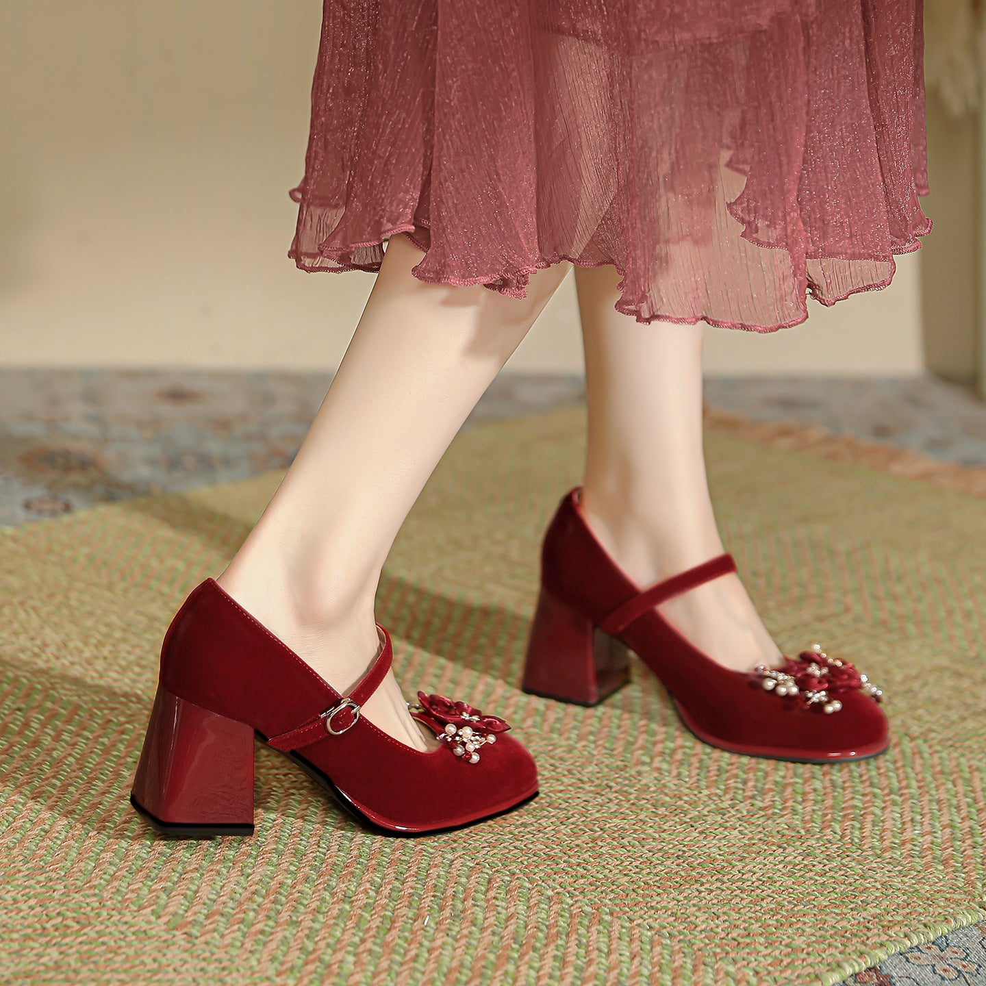 Red Bridal French Style Beautiful Fat Feet High Not Tired Women's Fashion Shoes
