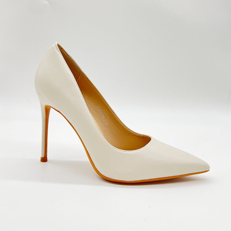 Women's Style Temperament Pointed Toe Solid Color High Shallow Mouth Stiletto Women's Fashion Shoes