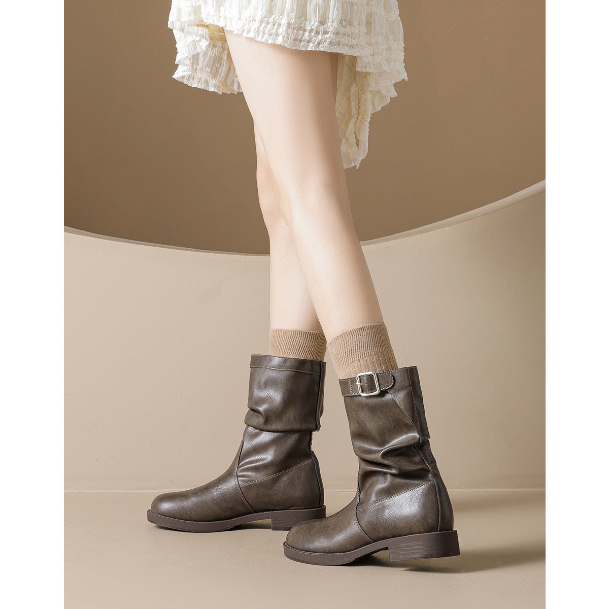 Women's Retro British Style Martin Dress Fashionable Elegant Sleeve Women's Leather Boots