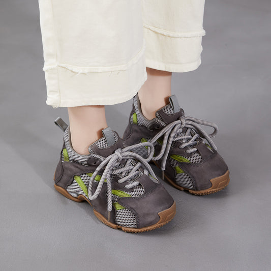 Women's First Layer Contrast Color Dad Spring Mesh Platform Women's Sports Shoes
