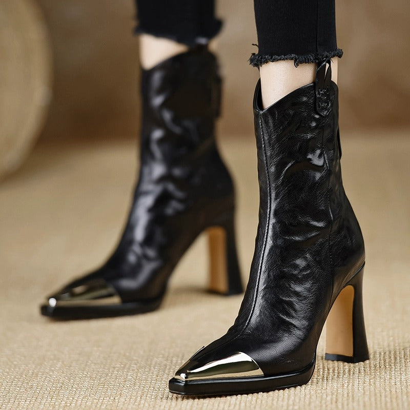 Women's Platform Pointed Ankle Temperament Metal Toe Heels