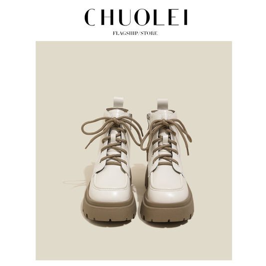 Women's Round Toe Martin Thick Bottom Color Women's Leather Boots