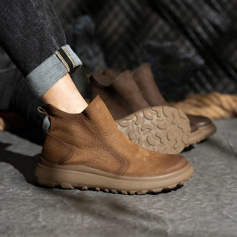 Men's Cowhide Retro Fashion Martin Fleece-lined Warm Men's Leather Boots