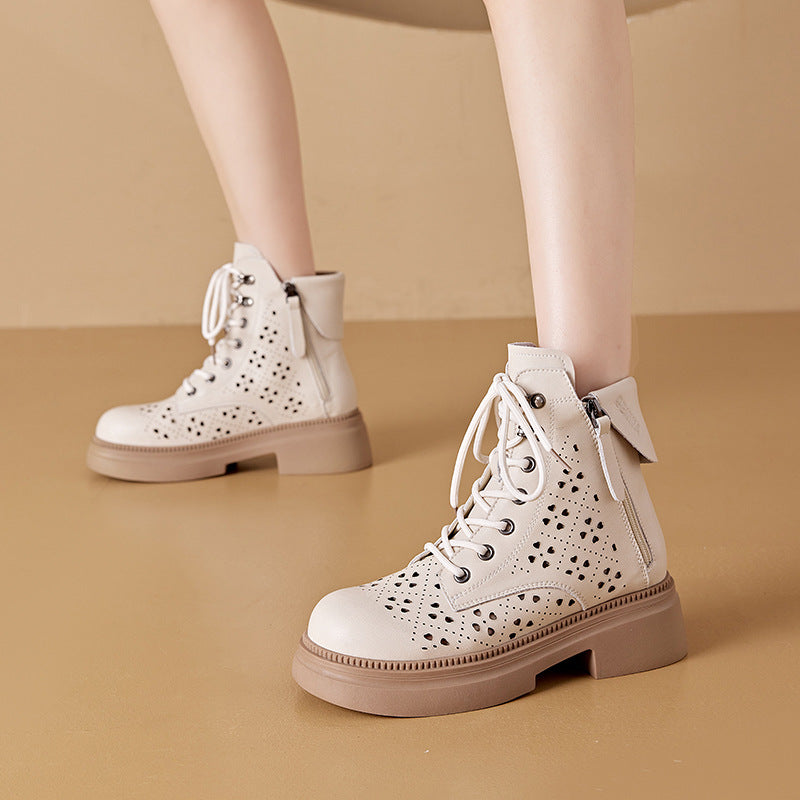 Women's Authentic Hollow Out Martin Thick-soled Korean Women's Leather Boots