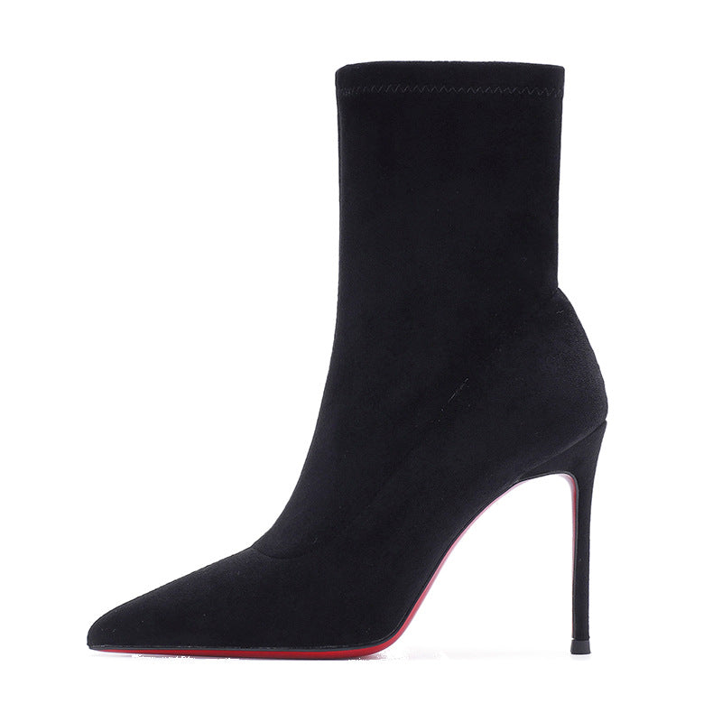 Women's Ankle Fine With Black Elastic Socks Slimming Women's Leather Boots