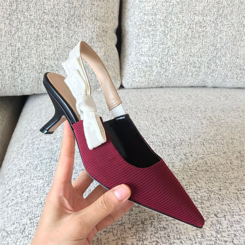 Women's Letters Ribbon Bow Closed Toe French Style Cat Pointed High Heeled Sandals