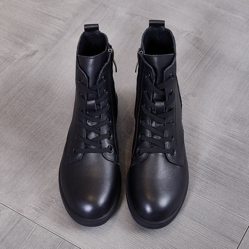 Women's Fleece-lined Thicker Flat Large Size Thick Women's Leather Boots