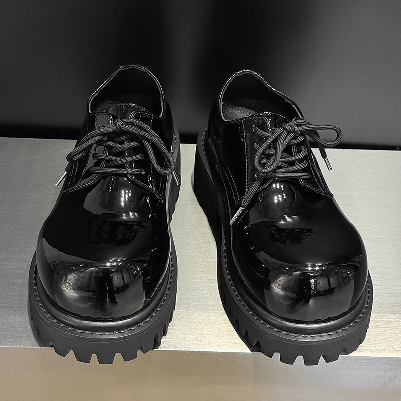 Men's Autumn Light Platform Height Increasing Insole Derby Patent Men's Shoes