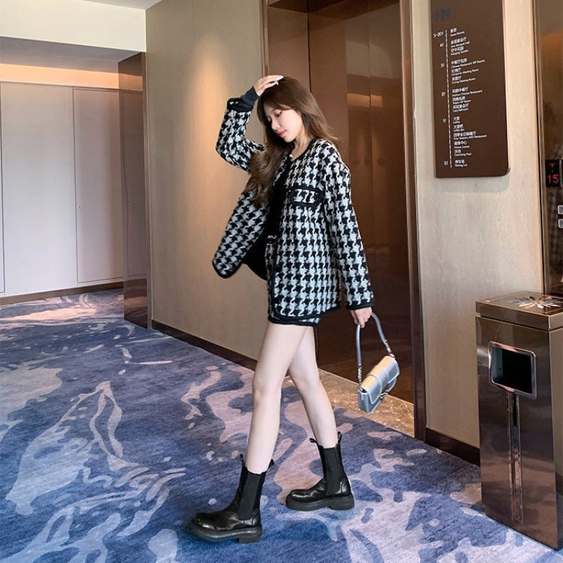 Women's British Style Chelsea Fleece-lined Mid Pleated Smoke Pipe Women's Leather Boots