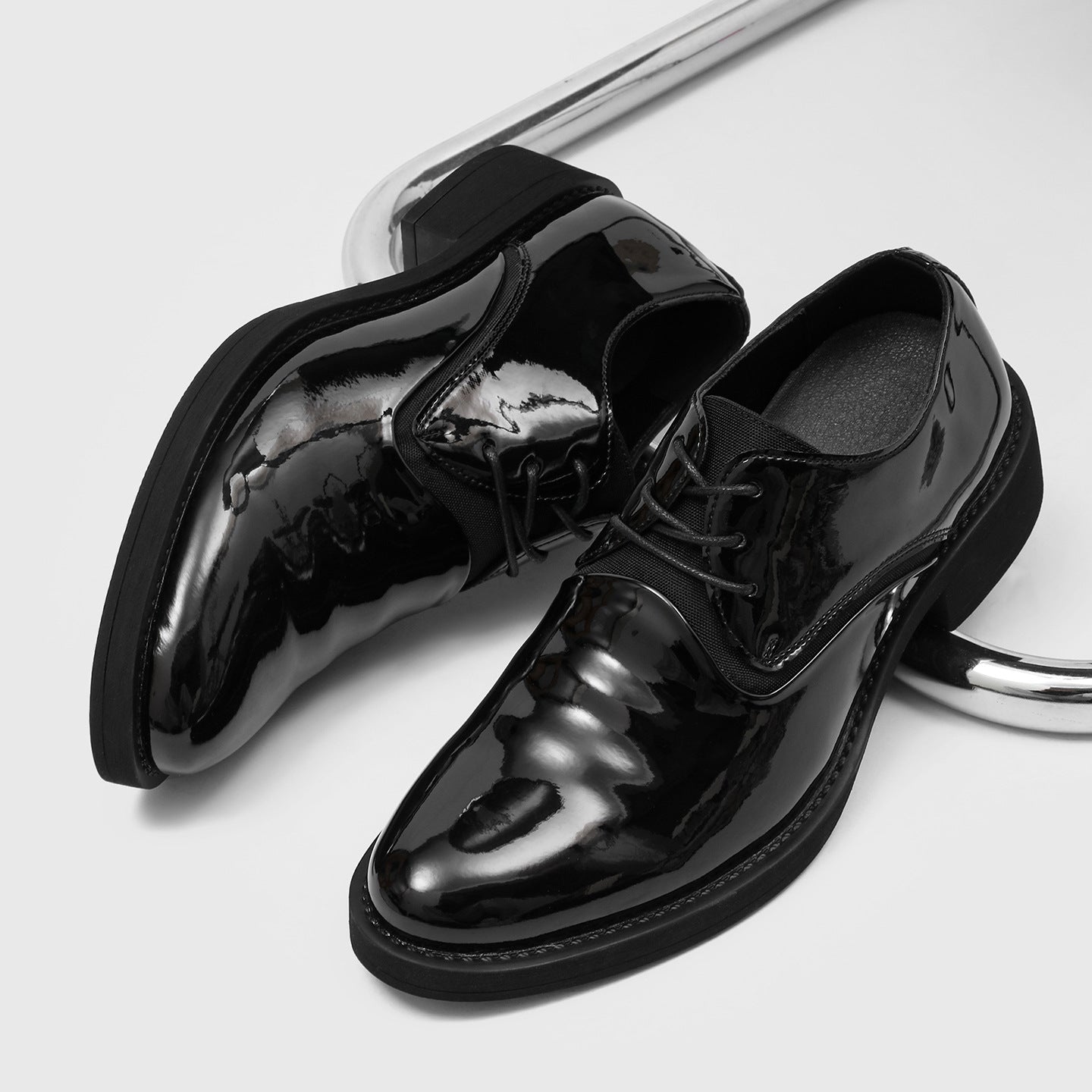 British Style Derby Lace Up Thick Bottom Glossy Men's Casual Leather Shoes