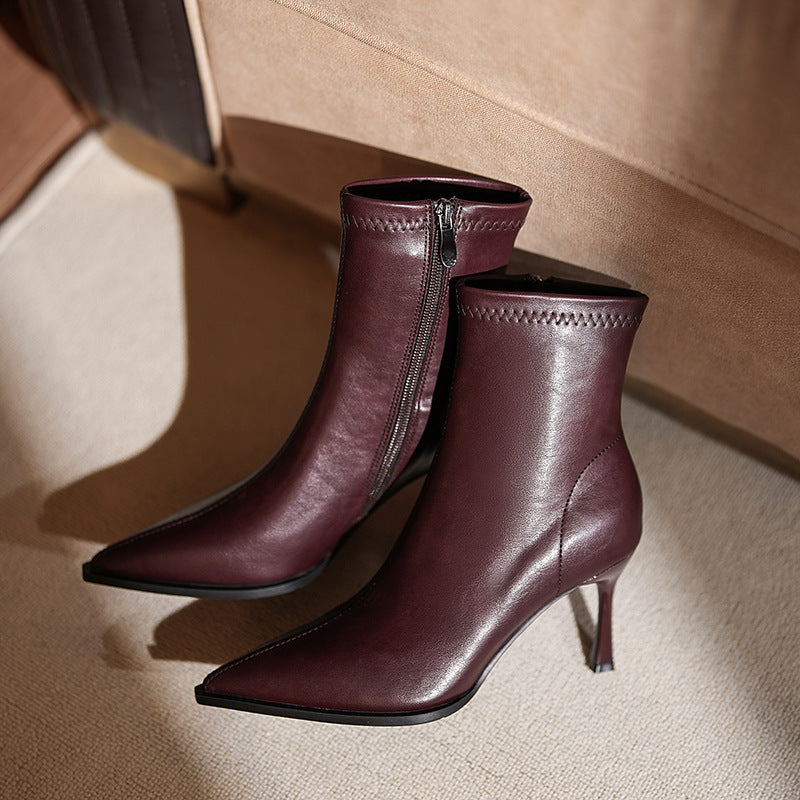 Women's Elegant Pointed Toe Stretch Thin Professional Fashion Short Boots