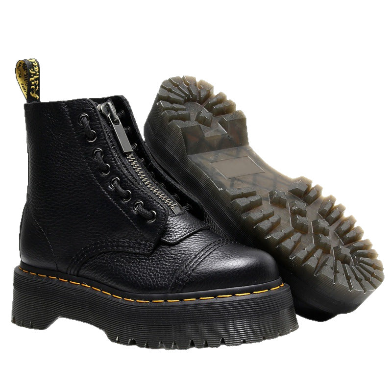 British Thick-soled Martin Front Zipper Top Layer Boots
