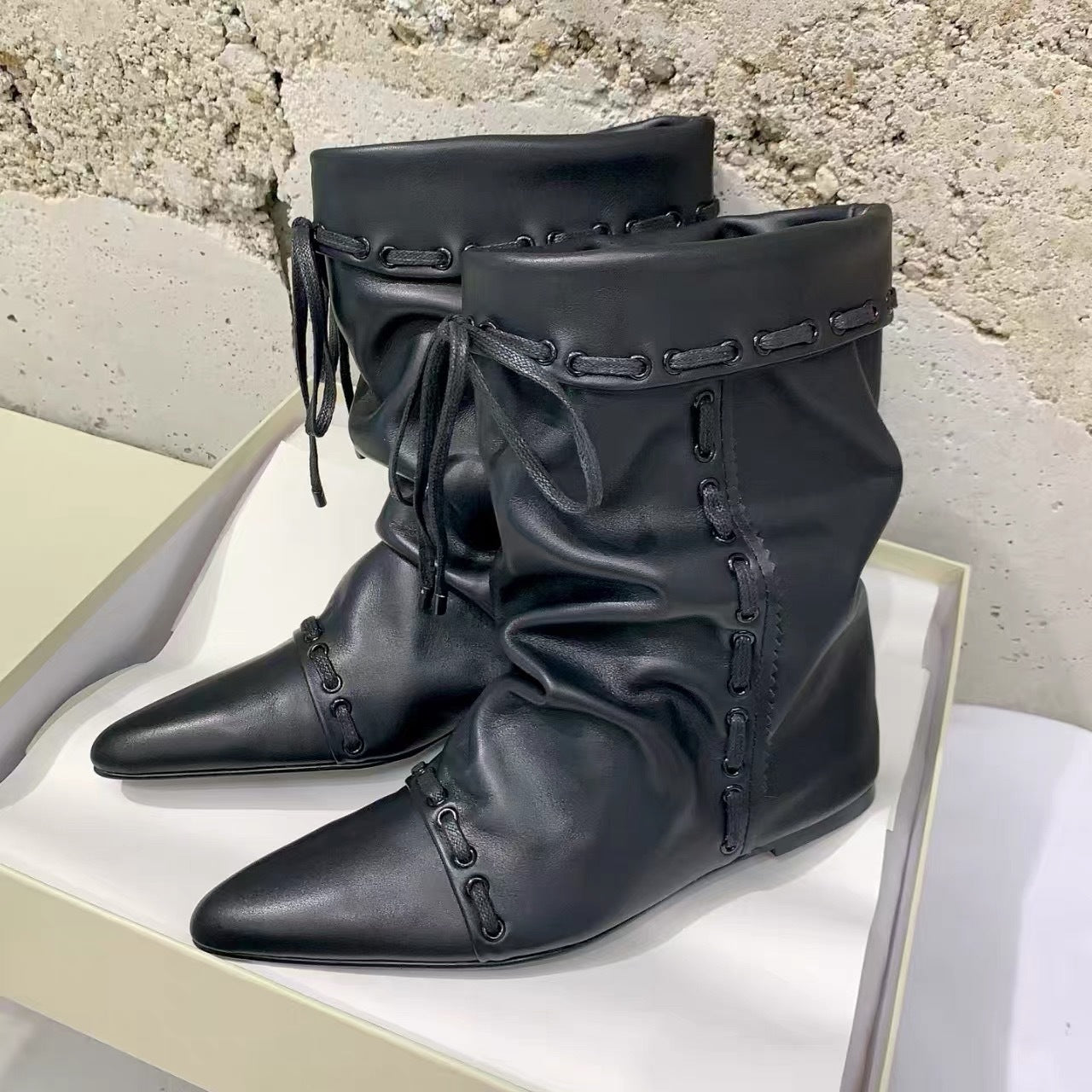 Sheepskin Version Korean Style Niche Suede Pointed Inner Height Increasing Women's Leather Boots