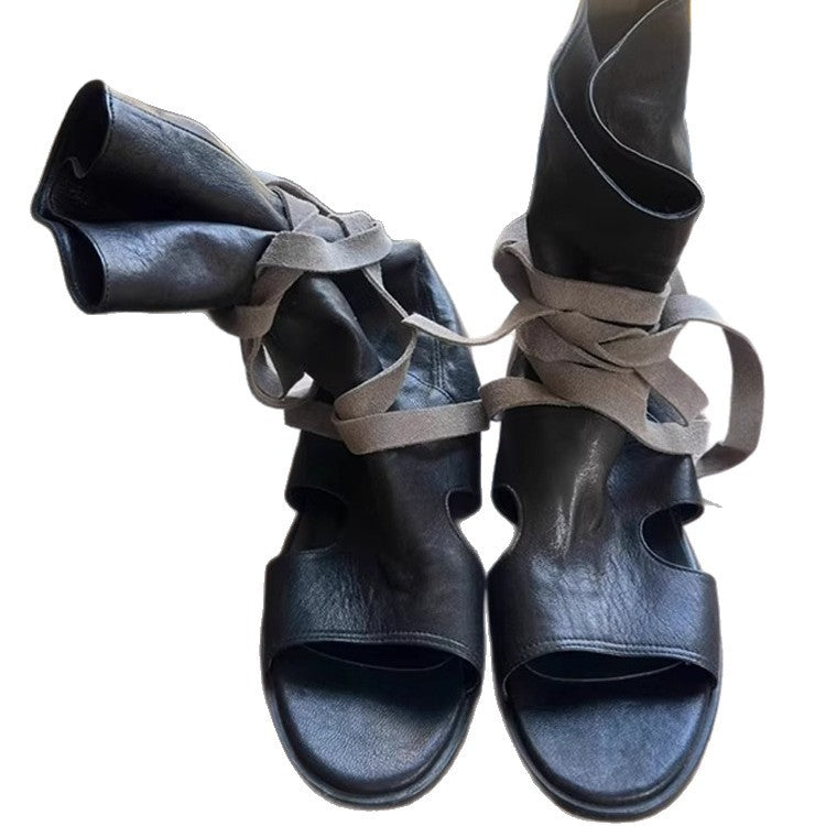 Women's Summer Korean Style Niche Strap Open Toe Women's Leather Boots